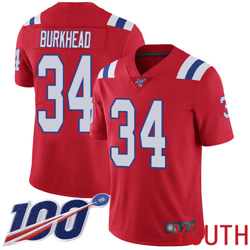 New England Patriots Football #34 100th Season Limited Red Youth Rex Burkhead Alternate NFL Jersey